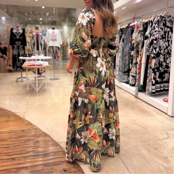 FARM Rio Tropical Floral Palm Long Dress Size M - Picture 2 of 10